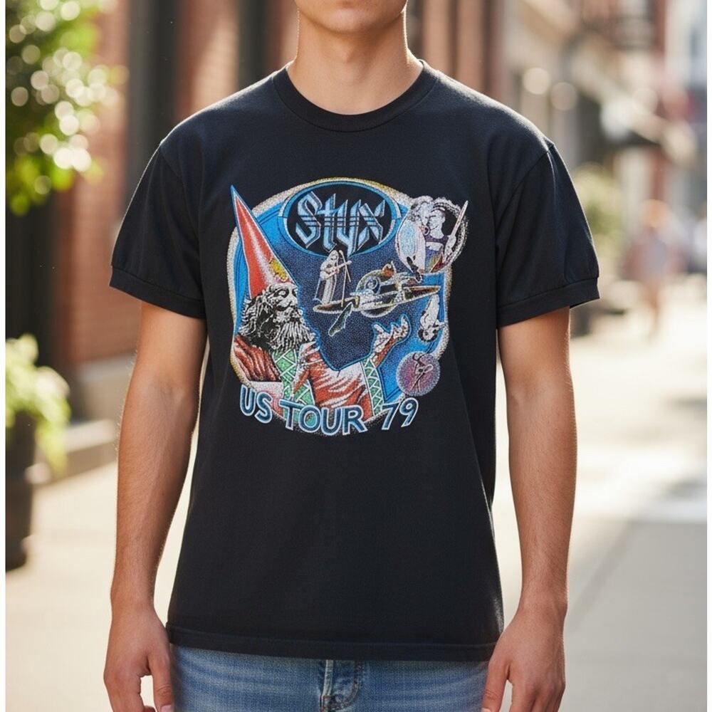 Fantasy VTG 1979 Styx US Tour Wizard T-Shirt Single Stitch L Rare Band Tee '79